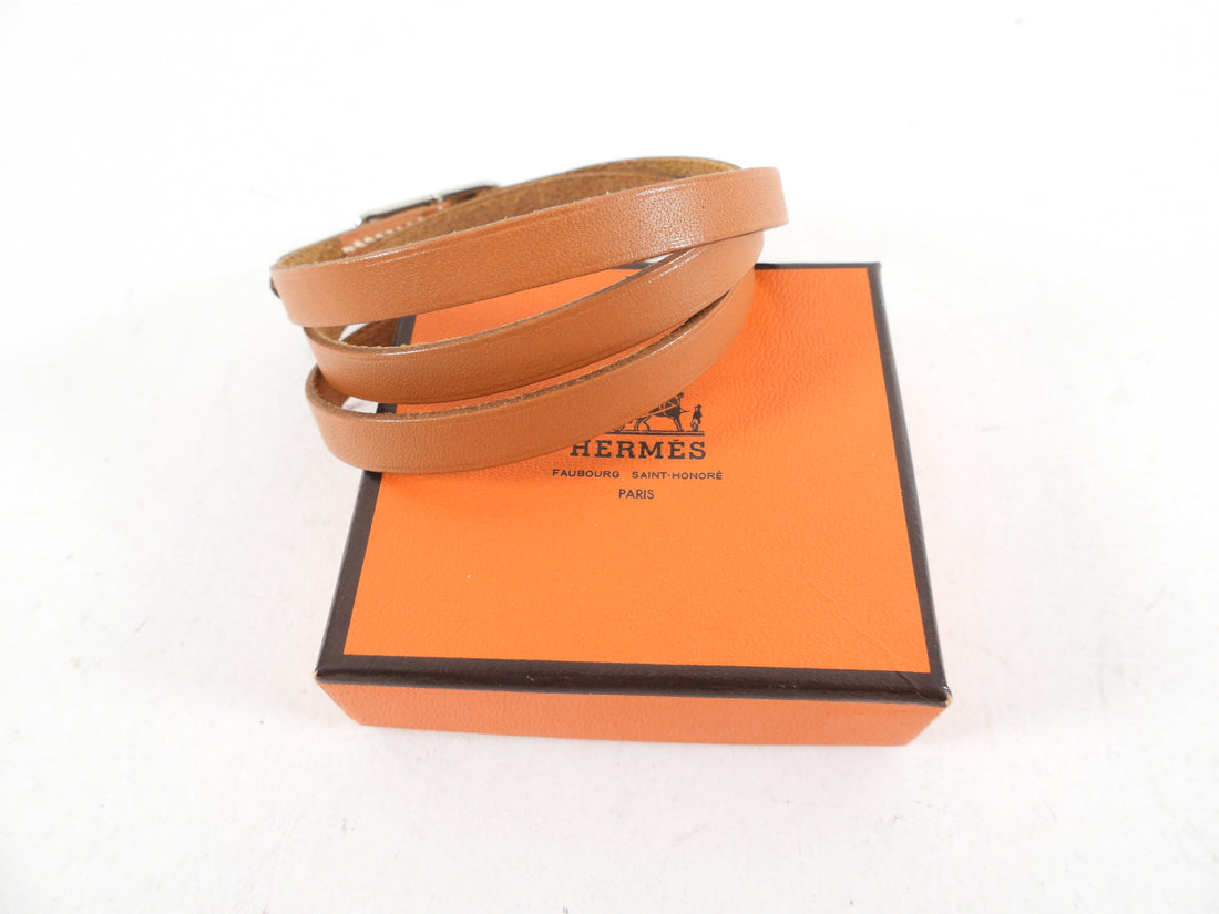 Hermes Natural Leather Palladium Quadruple Tour Bracelet