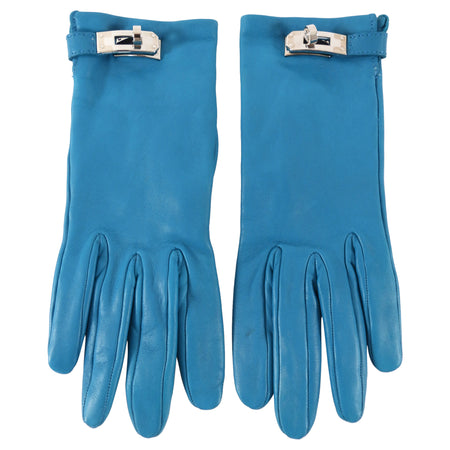 Hermes Vintage Turquoise Leather Kelly Lock Gloves - 6.5 XS