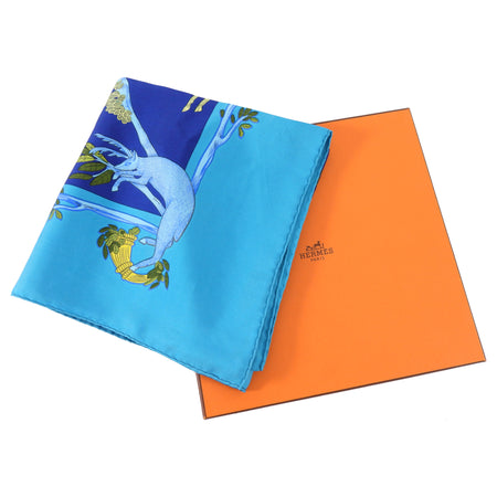 Hermes Alphabet 3 Blue Silk 90cm Scarf