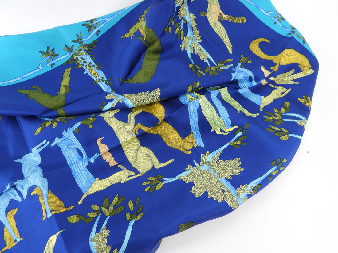 Hermes Alphabet 3 Blue Silk 90cm Scarf