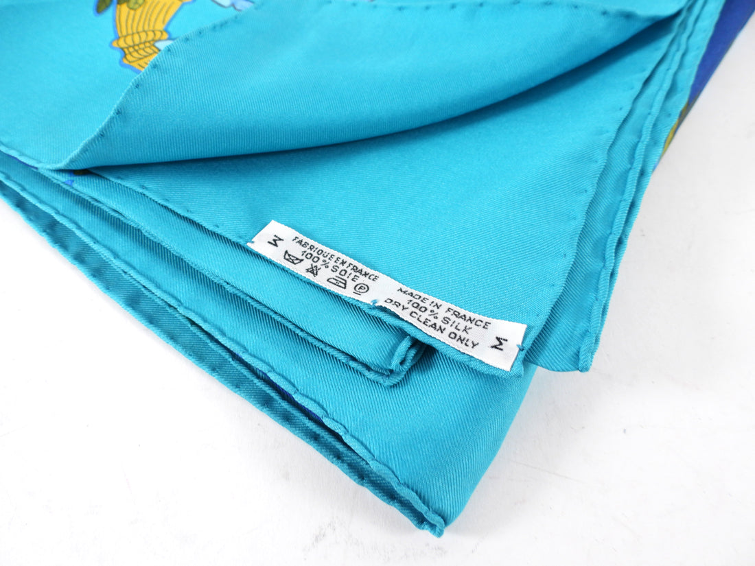 Hermes Alphabet 3 Blue Silk 90cm Scarf