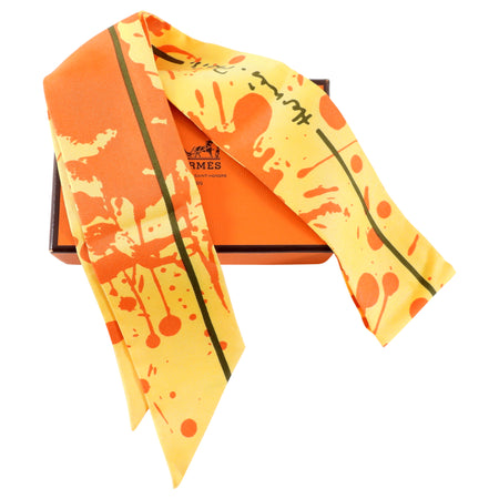 Hermes Orange and Yellow Silk Twilly Scarf