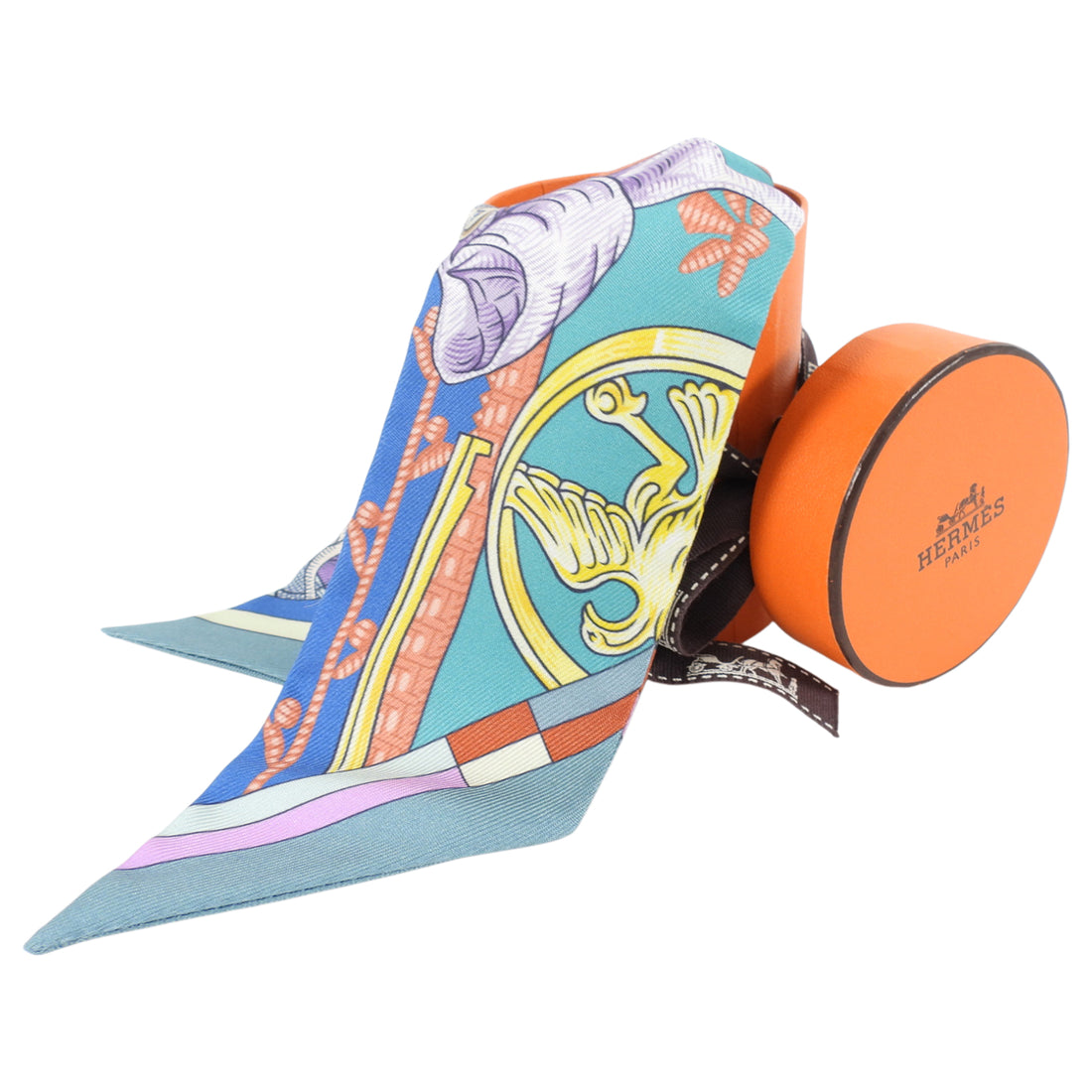 Hermes Cavalleria D'etriers Celedon / Blue / Old Pink Twilly Silk