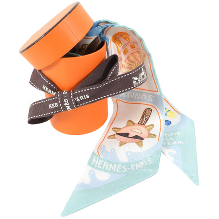 Hermes Silk Twilly - Funny Ice Cream - White Blue