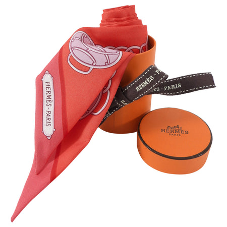 Hermes Lift Profile Hot Coral Pink Silk Twilly Scarf