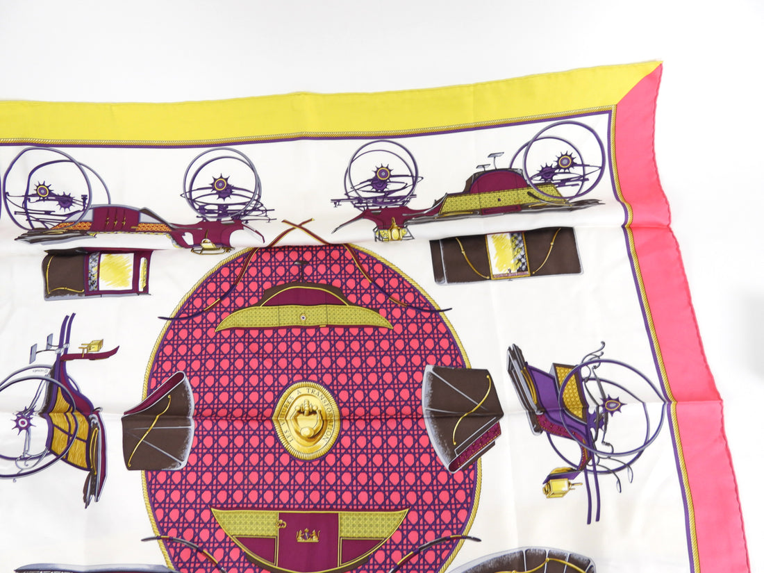 Hermes Les Voitures en Transformation Pink White Lime 90cm Scarf