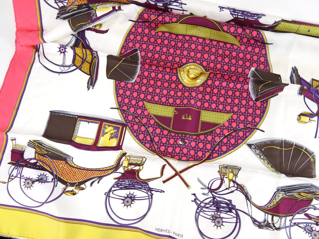 Hermes Les Voitures en Transformation Pink White Lime 90cm Scarf