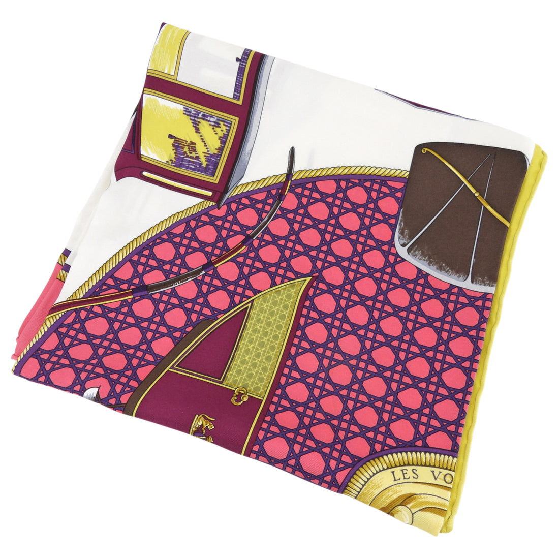 Hermes Les Voitures en Transformation Pink White Lime 90cm Scarf