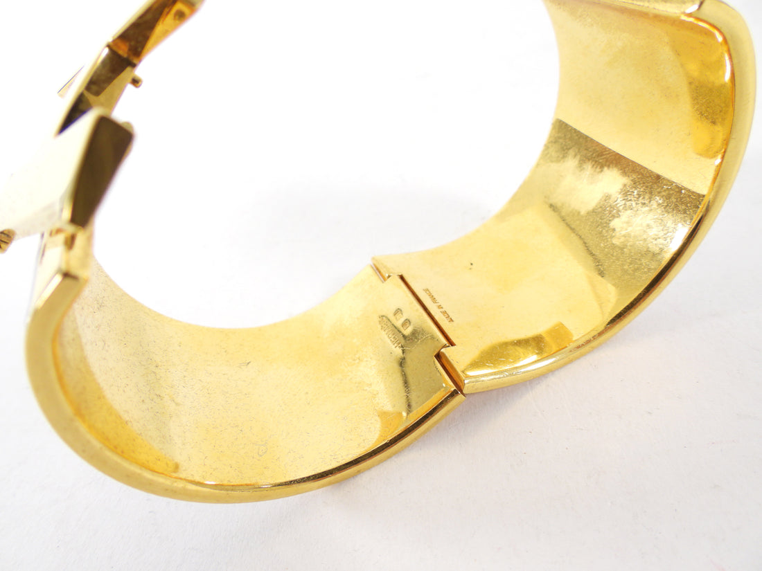 Hermes Extra Wide Clic H Bracelet in White and Gold