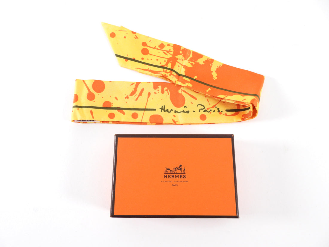 Hermes Orange and Yellow Silk Twilly Scarf