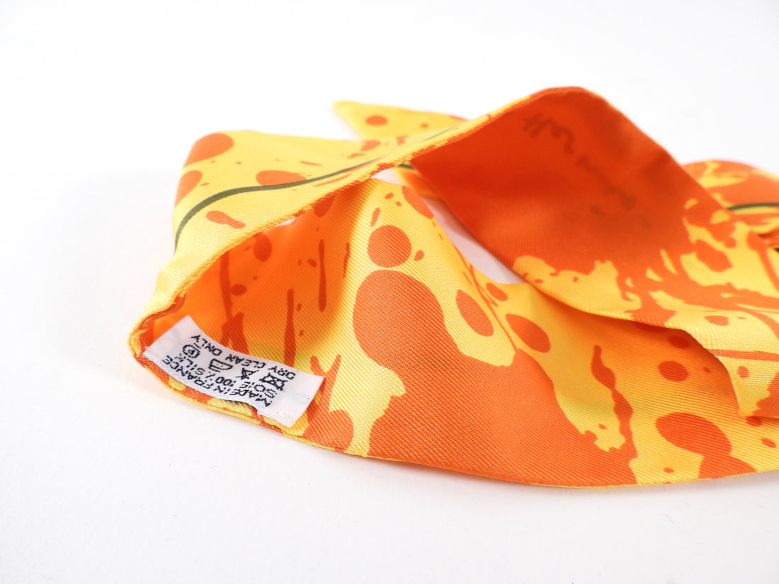 Hermes Orange and Yellow Silk Twilly Scarf