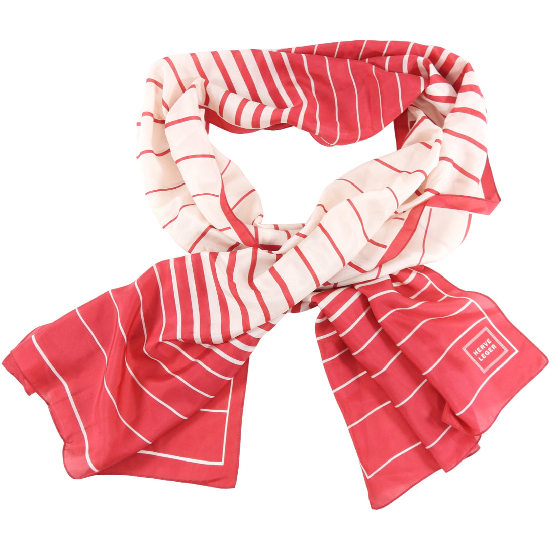 Herve Leger Red and Ivory Silk Striped Scarf