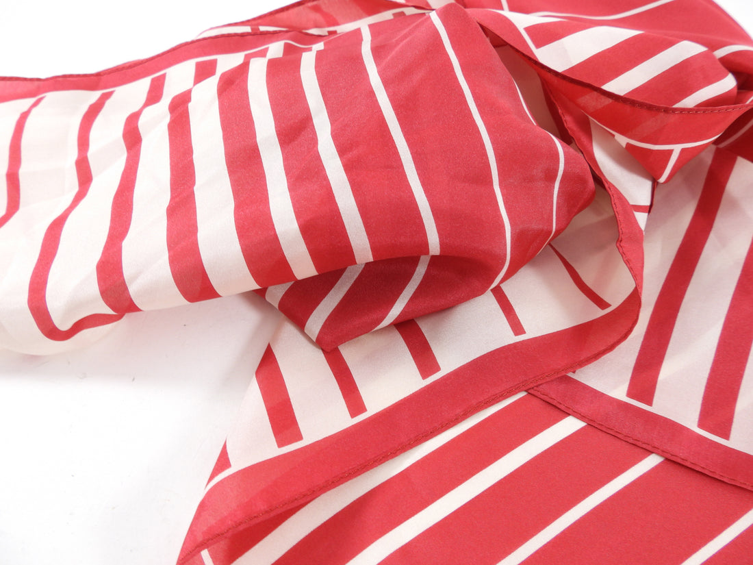 Herve Leger Red and Ivory Silk Striped Scarf