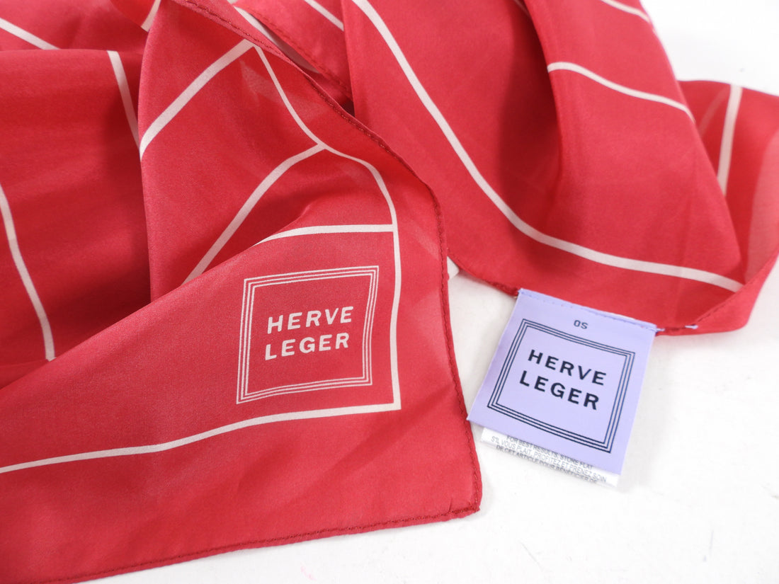 Herve Leger Red and Ivory Silk Striped Scarf