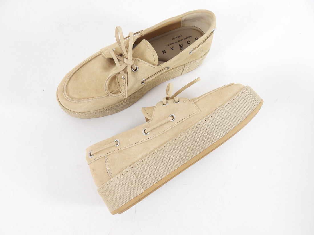 Hogan H681 Beige Suede Platform Boat Shoes Loafers - 37 (36.5)