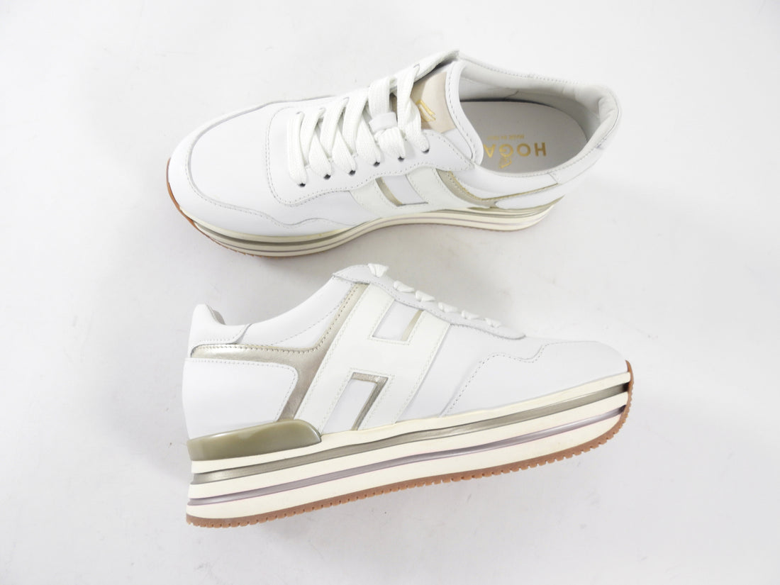 Hogan White Leather Midi H222 Platform Sneakers - 36.5