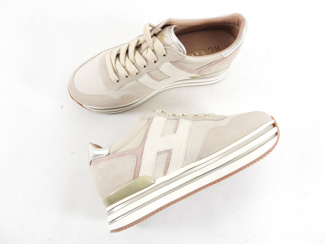 Hogan Beige Suede Midi Platform Sneakers - 37.5