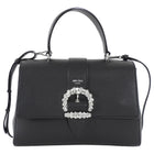 Jimmy Choo Cheri Jeweled Buckle Black Leather Small Top Handle Bag