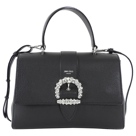 Jimmy Choo Cheri Jeweled Buckle Black Leather Small Top Handle Bag