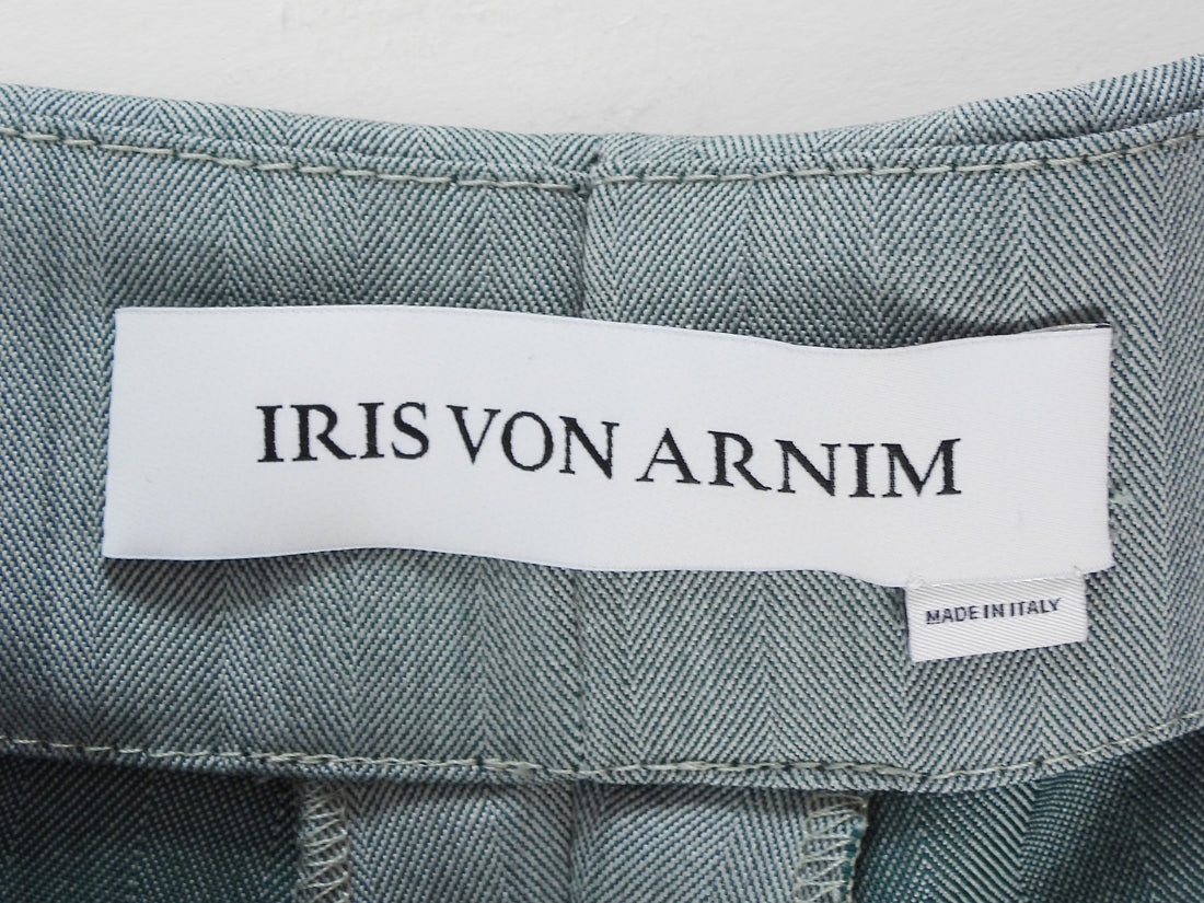 Iris von Arnim Green Vista Pocket Herringbone Straight Drawstring Pant - 36