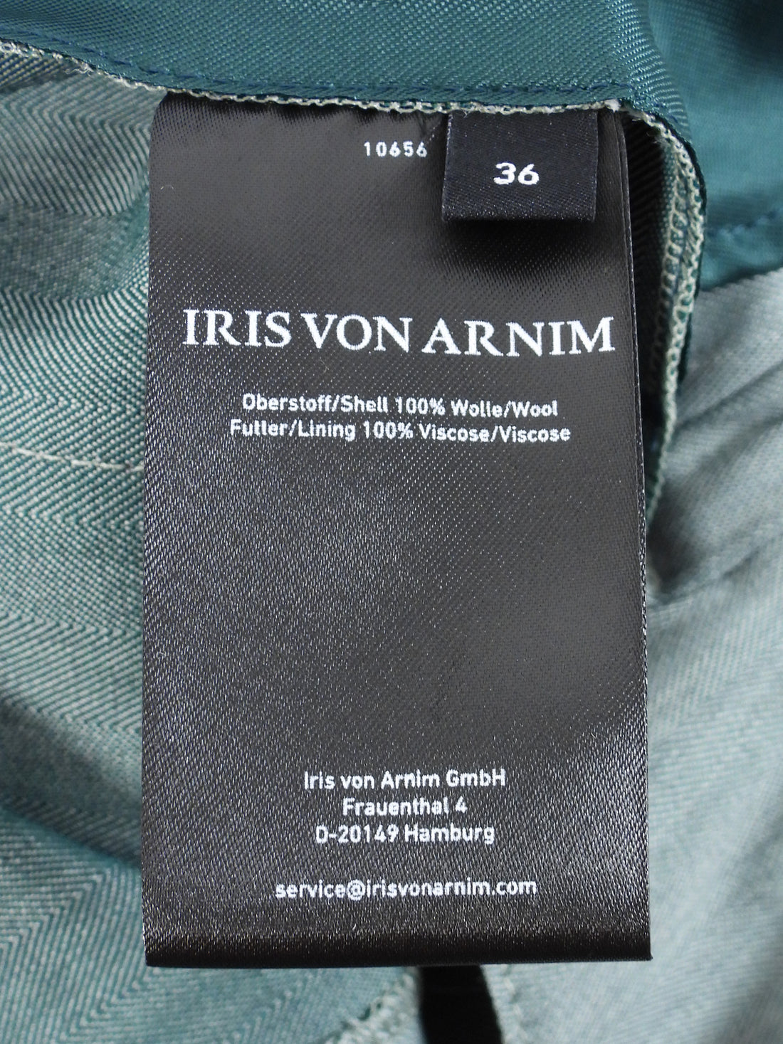 Iris von Arnim Green Vista Pocket Herringbone Straight Drawstring Pant - 36