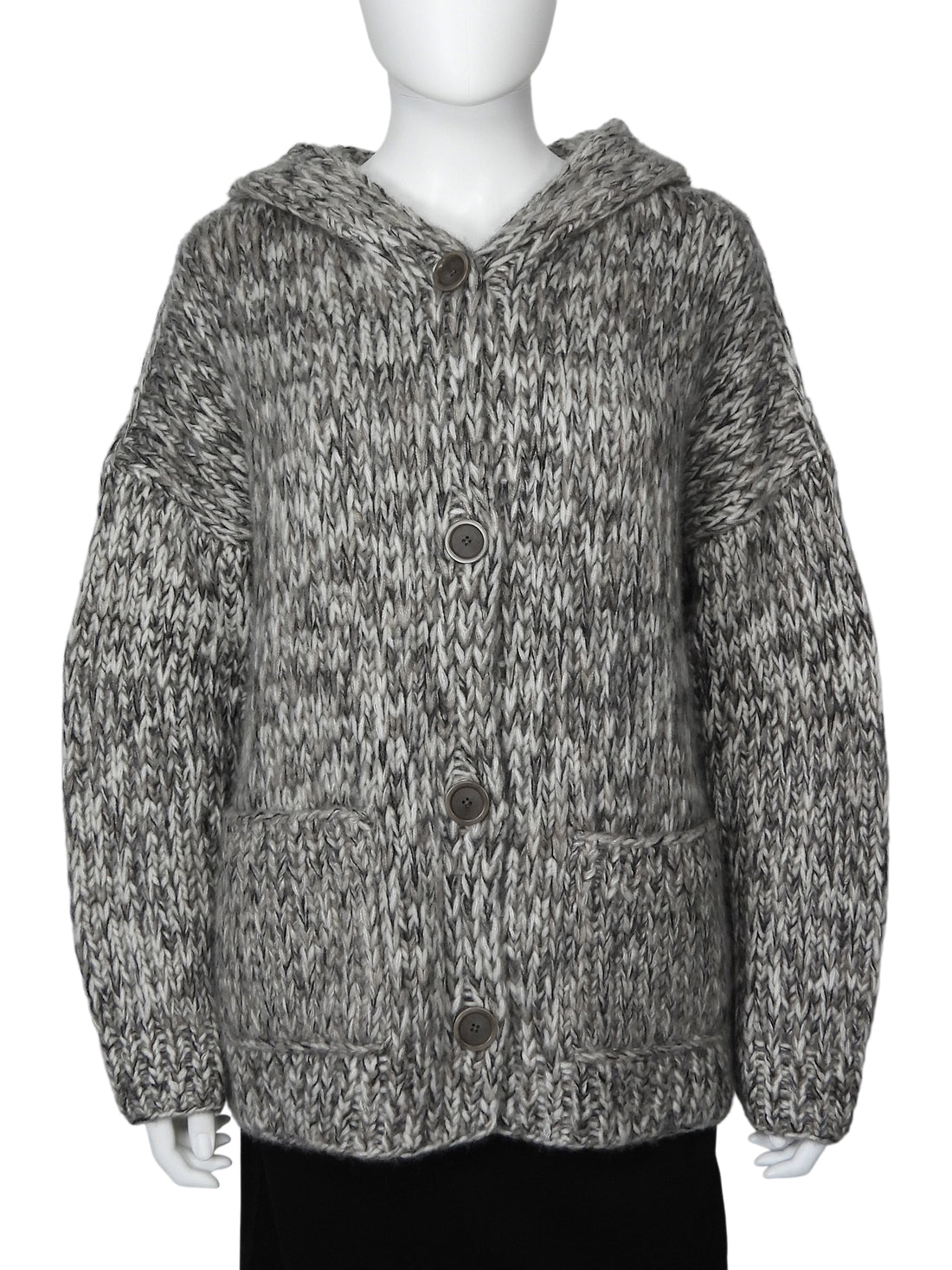 Iris von Arnim Taupe Ecru Helenia Hand-knit Chunky Cardigan Sweater - S