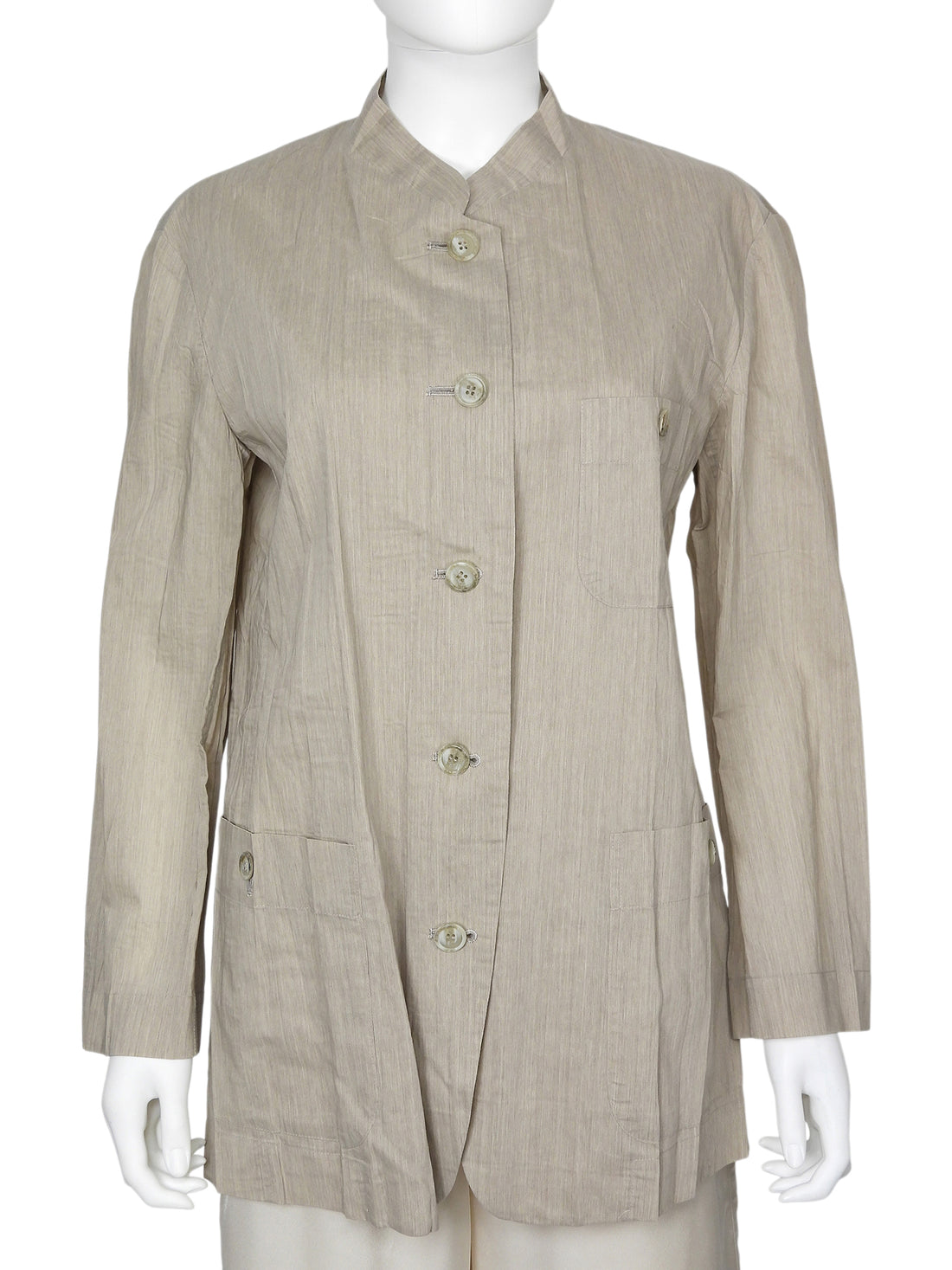 Issey Miyake Beige Vintage Collarless Lightweight Wool Blend Jacket -  S