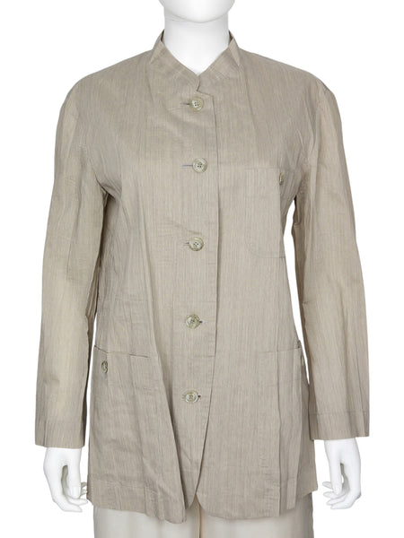 Issey Miyake Beige Vintage Collarless Lightweight Wool Blend Jacket -  S