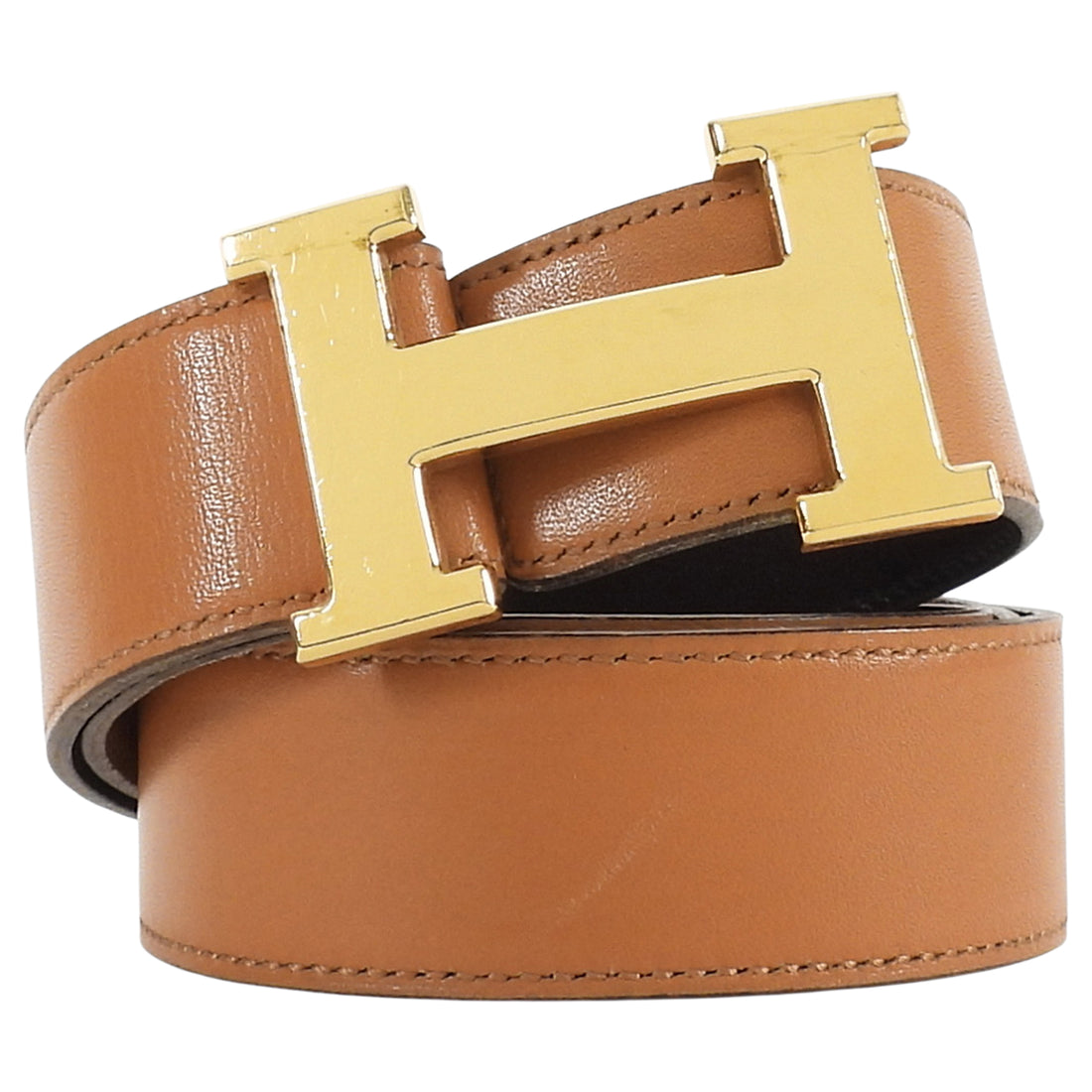 Hermes Tan Brown Vintage 1975 Leather Goldtone H Constance Belt - 30.5"