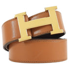 Hermes Tan Brown Vintage 1975 Leather Goldtone H Constance Belt - 30.5