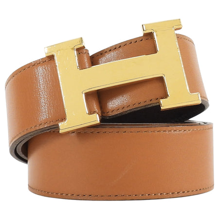 Hermes Tan Brown Vintage 1975 Leather Goldtone H Constance Belt - 30.5"