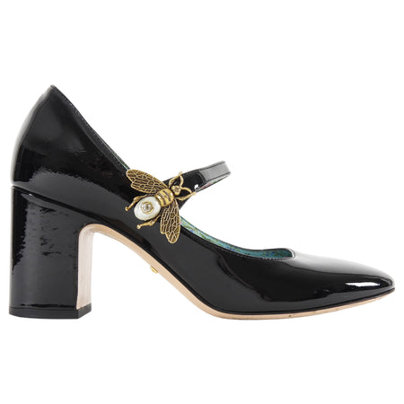 Gucci Black Patent Leather Bee Buckle Mary Jane Heels - 36