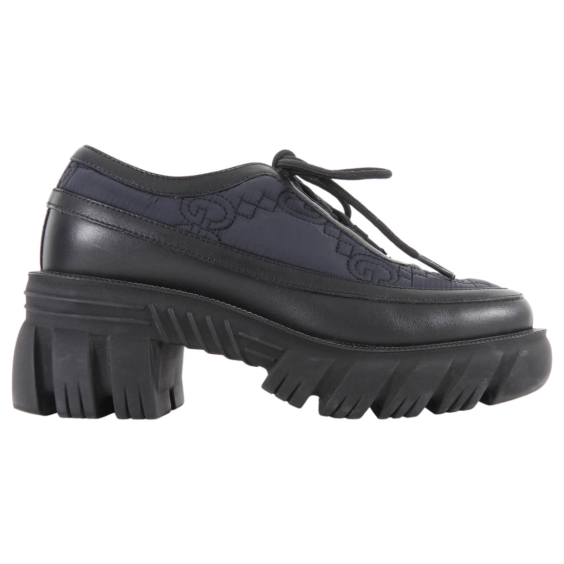 Gucci Midnight Navy and Black Monogram Nylon Combo Romance Derby Shoes - 35