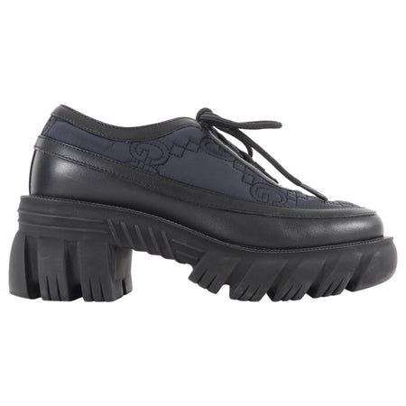 Gucci Midnight Navy and Black Monogram Nylon Combo Romance Derby Shoes - 35