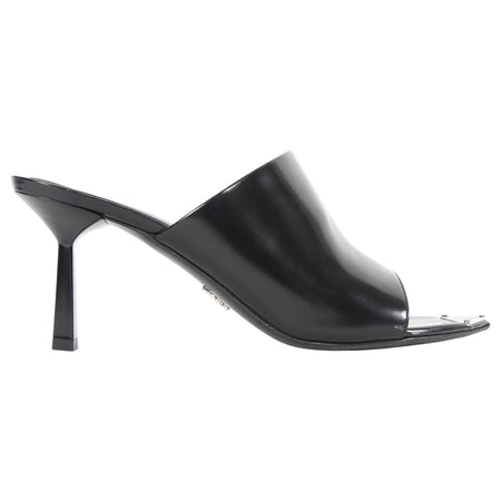 Prada Black Brushed Leather Open High Heel Mules - 37