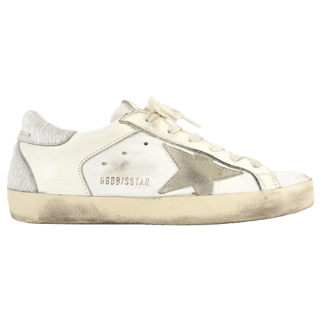 Golden Goose White Superstar Distressed Low Top Leather Sneakers - 35
