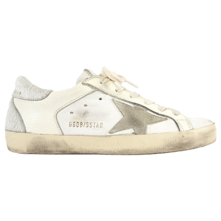 Golden Goose White Superstar Distressed Low Top Leather Sneakers - 35