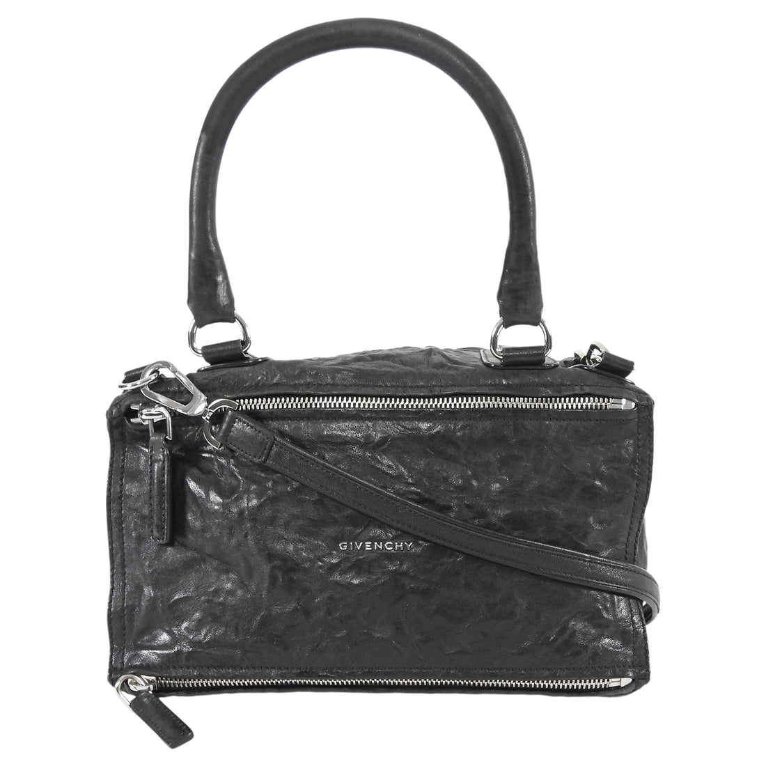 Givenchy Black Aged Pepe Leather Medium Satchel Bag