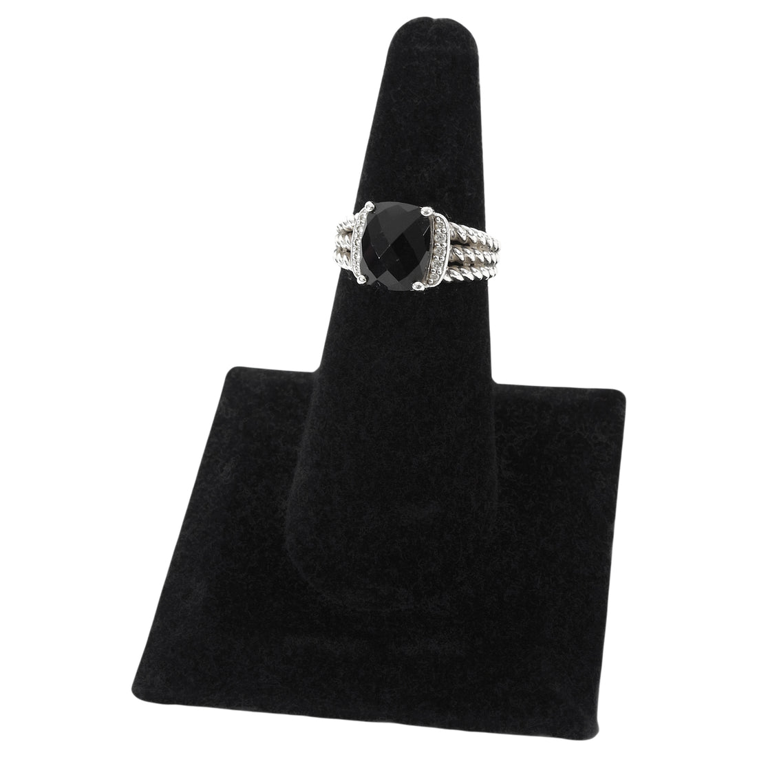 David Yurman Black Silver Sterling Silver Onyx Petite Wheaton Ring - US 6