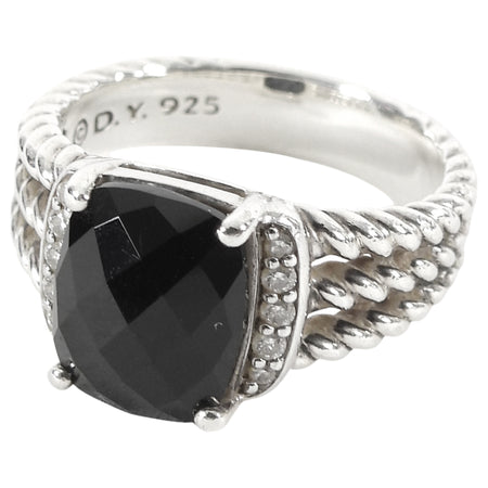 David Yurman Black Silver Sterling Silver Onyx Petite Wheaton Ring - US 6