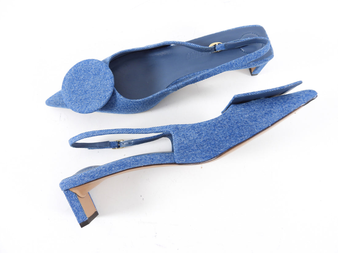 Jacquemus Blue Denim Duelo Block Heel Slingbacks - 40