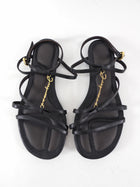 Jacquemus Black Leather Flat Pralu Logo Sandals - 37