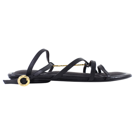 Jacquemus Black Leather Flat Pralu Logo Sandals - 37