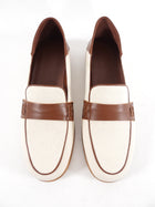 Jenni Kayne Ivory Canvas Toile and Brown Leather Loafers - 37