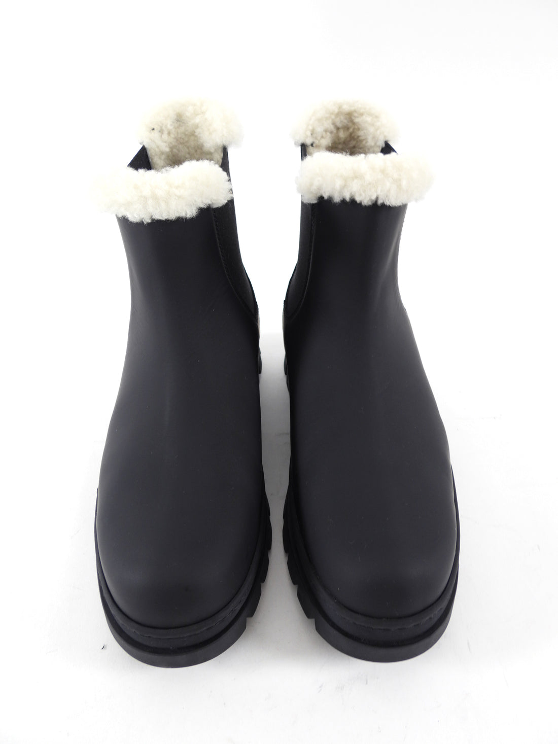 Jenni Kayne Black Rubberized Leather Highland Shearling Ankle Boot - 37