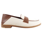 Jenni Kayne Ivory Canvas Toile and Brown Leather Loafers - 37