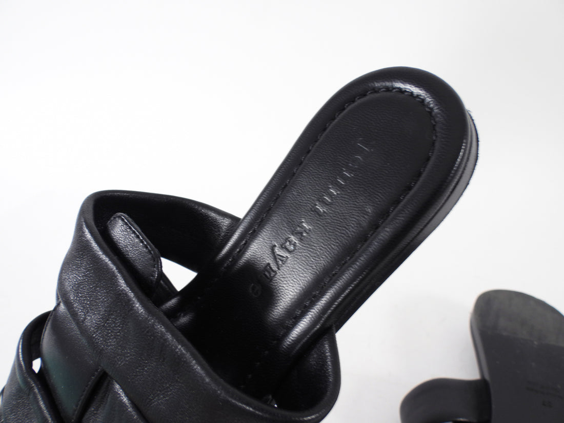 Jenni Kayne Black Leather Woven Flat Mules - 37
