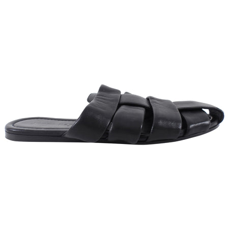 Jenni Kayne Black Leather Woven Flat Mules - 37