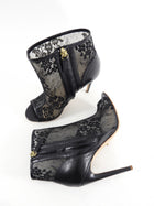 Jerome C Rousseau Black Leather and Lace Ankle Bootie - 36.5 / 37