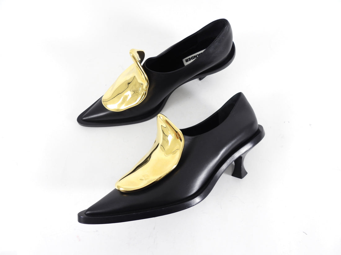 Jil Sander Black Leather Pumps with Gold Buckle - 41